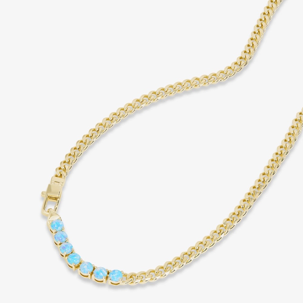 Elegant Gold and Simulated Opal Necklace - Picture 3 of 10